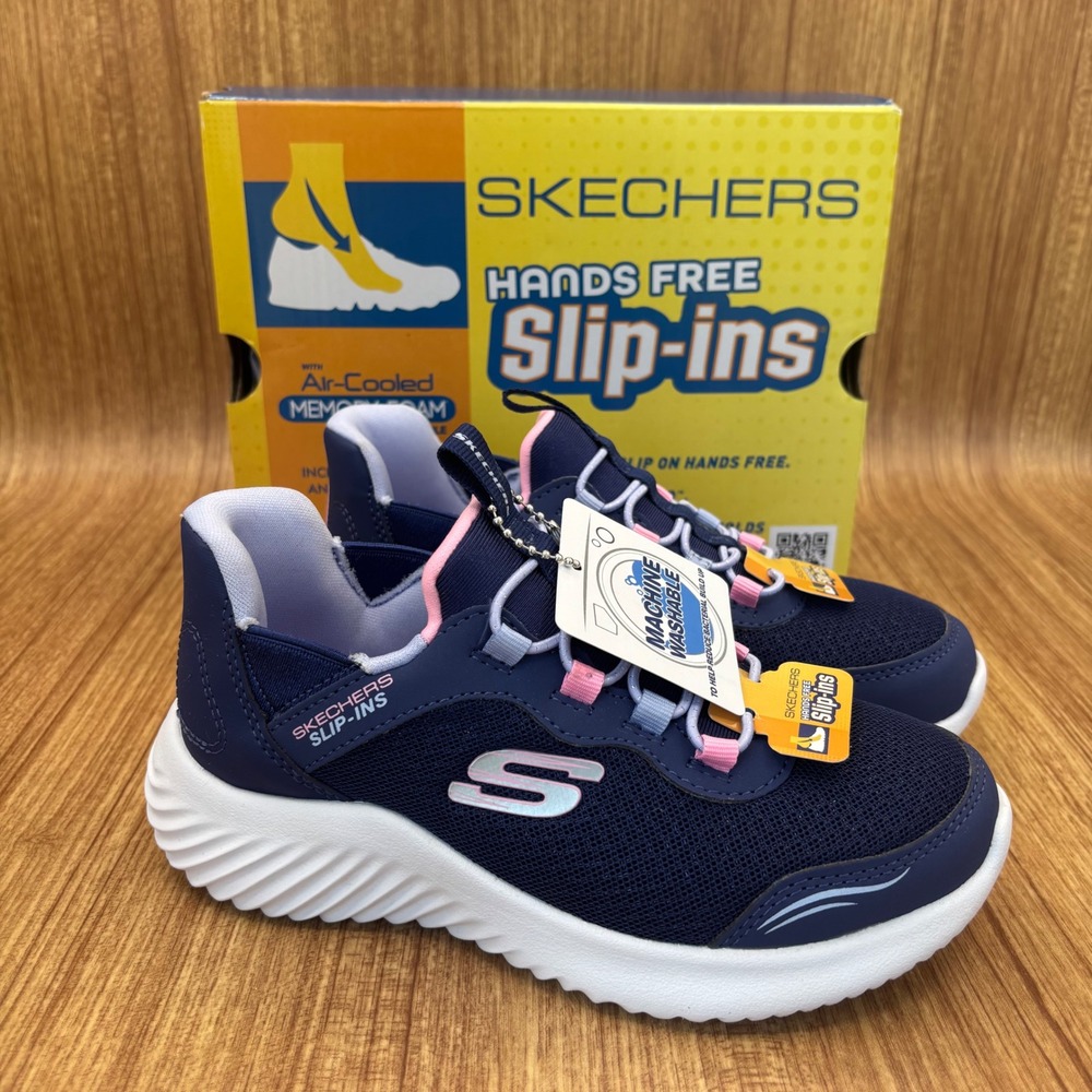Skechers Bounder-Simple Cute Girls 12 Navy NEW Hands Free Slip-ins‎ Sneakers